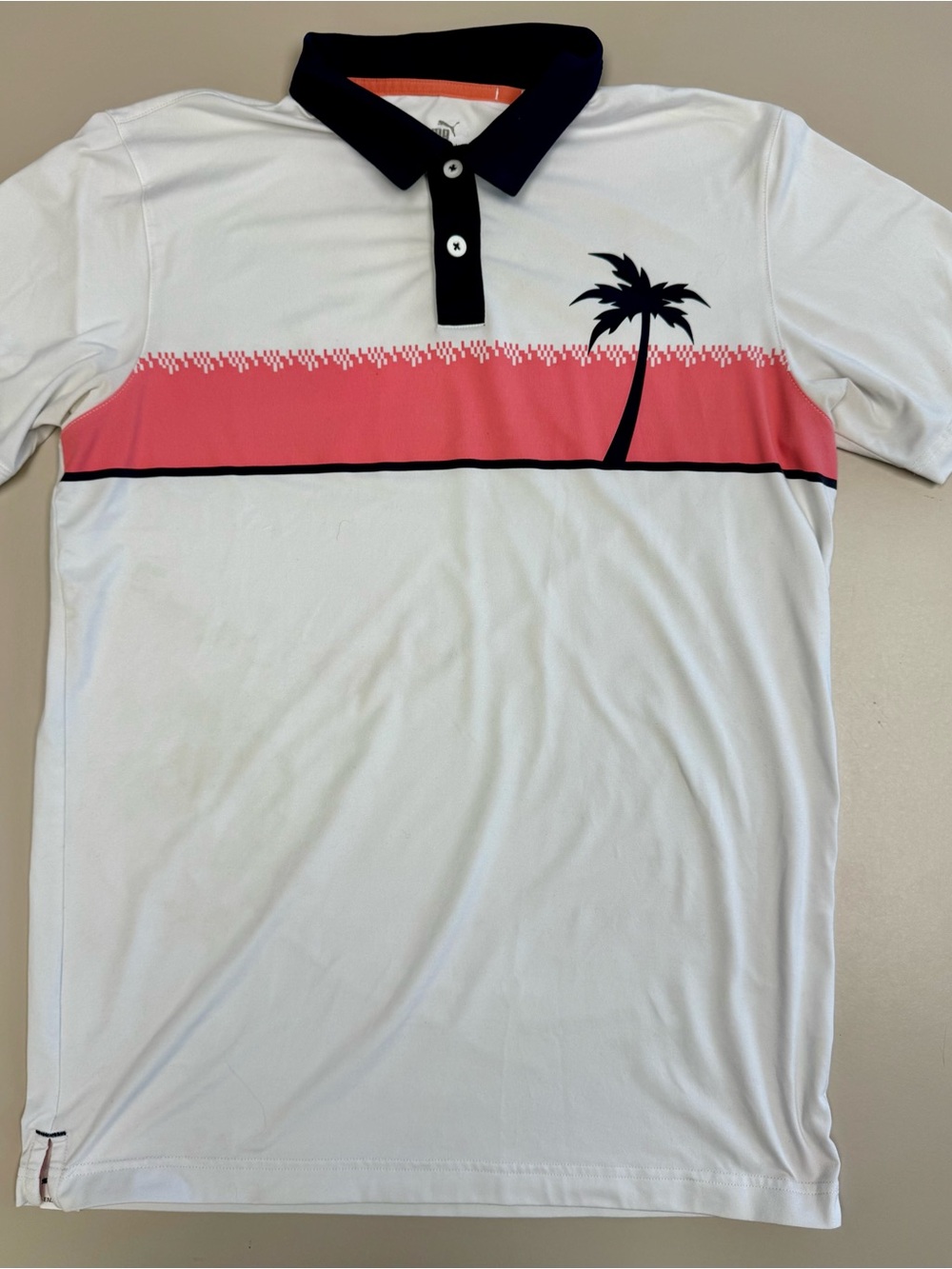 Puma Men's White & Coral Golf Polo Shirt with Palm Graphic